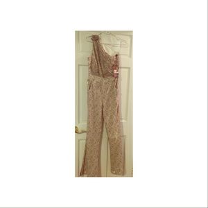 Spiegel one shoulder gray lace jumpsuit